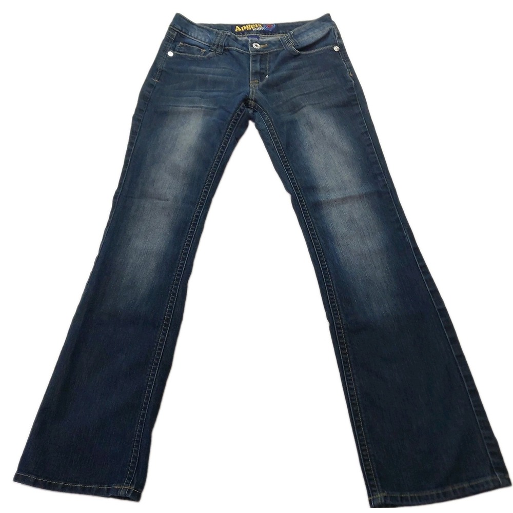Angels Womens Dark Wash Boot Cut Leg Jeans Low Rise Y2K Flap Pocket Size 7